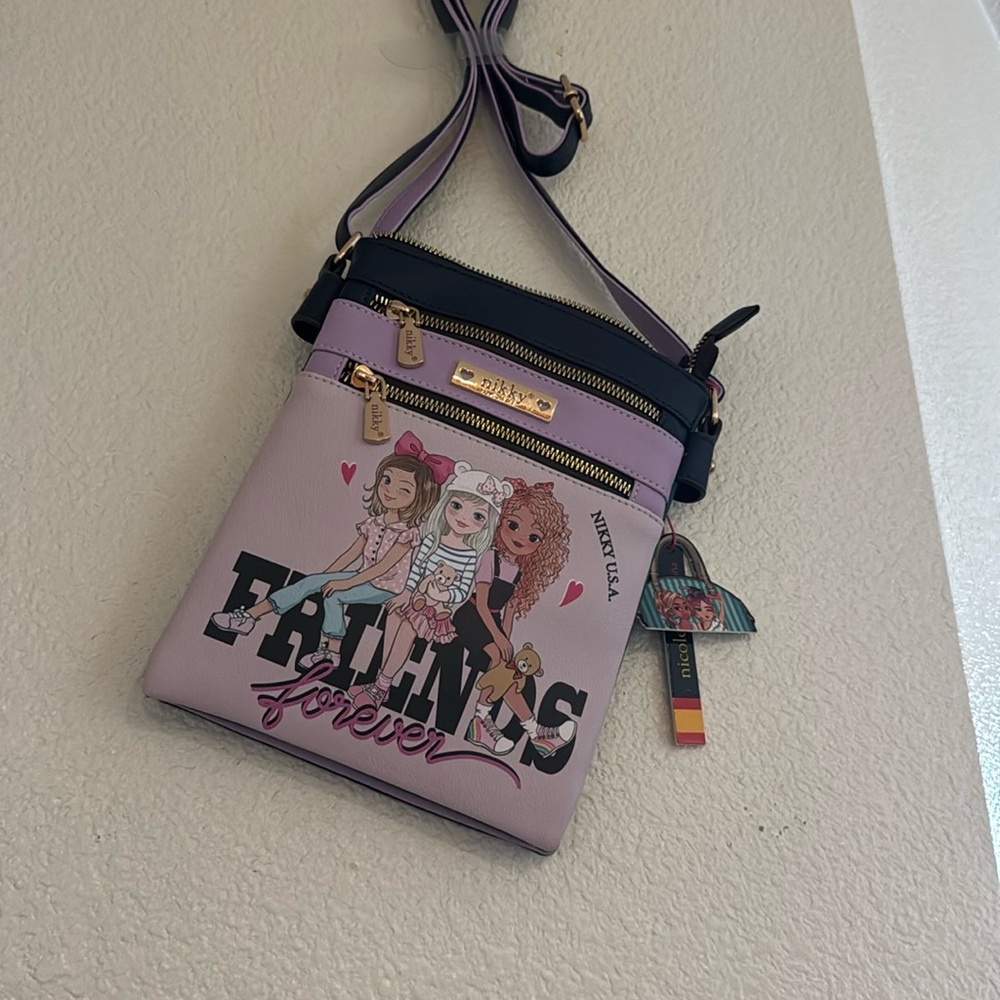 Nicole Lee Purple and Black Crossbody Bag Compact Design